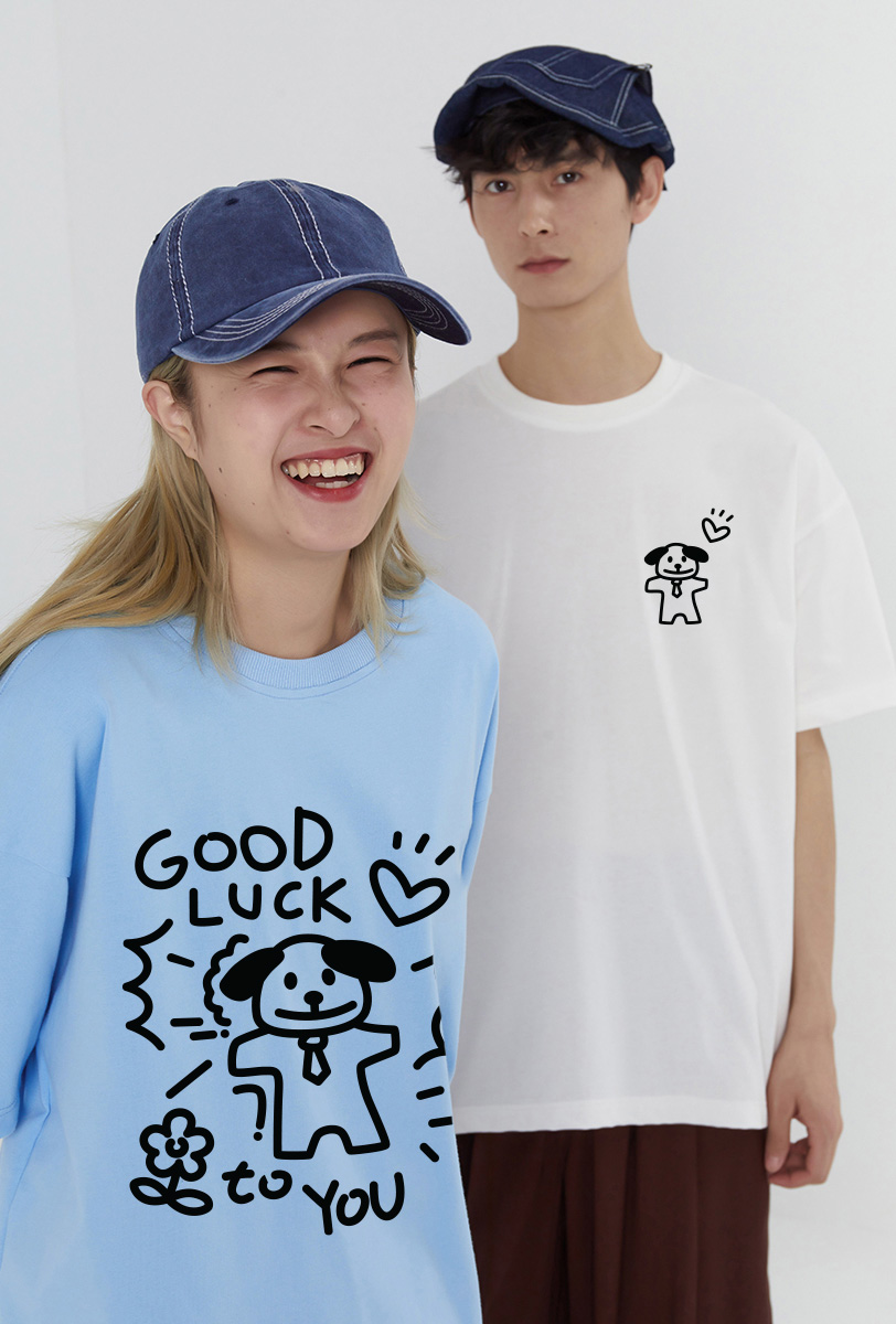 Áo thun cặp đôi couple chú cún đáng yêu from rộng ATD1365 Miucho vải cotton cổ tròn in artwork_thumbnail_4