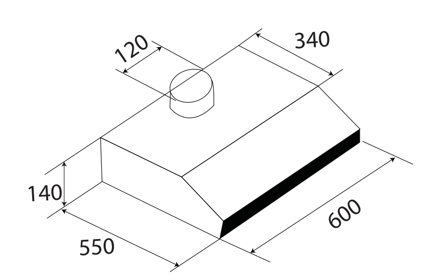 Kích thước lắp đặt của máy hút mùi Kaff KF-638I