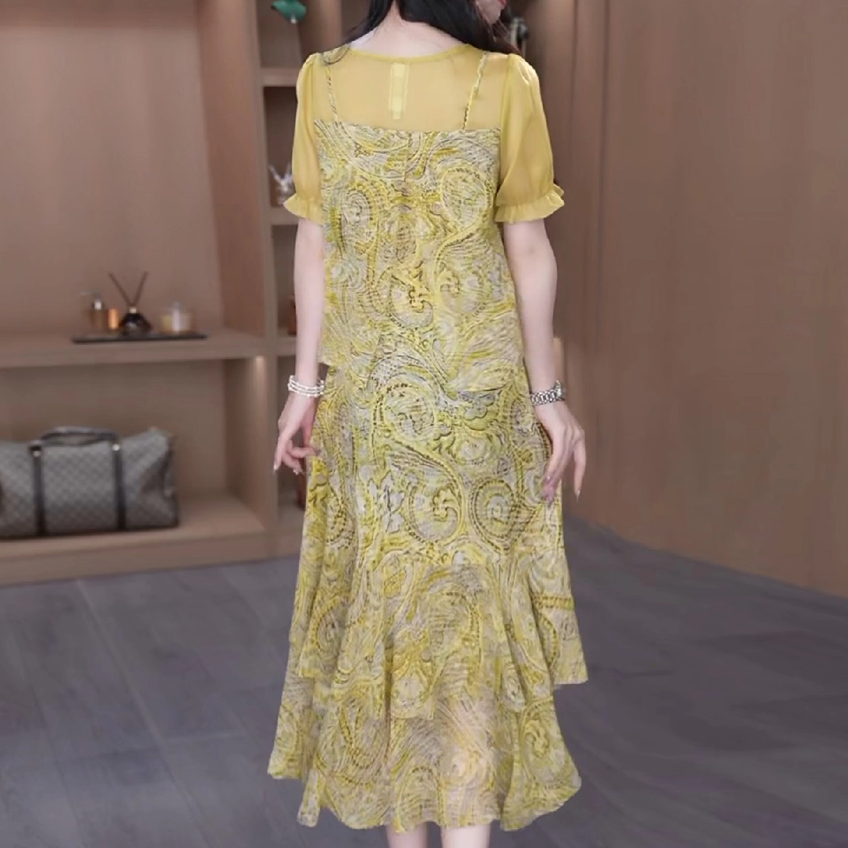 17825-Đầm voan xòe giả rời in hoa tiết màu vàng chanh ( voan, lót)_thumbnail_1