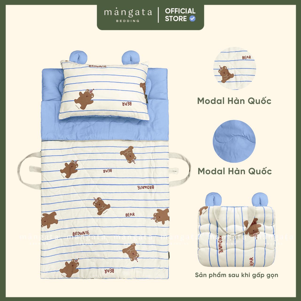 Mẫu Gấu Brownie - Bộ chăn gối gấp gọn đi học