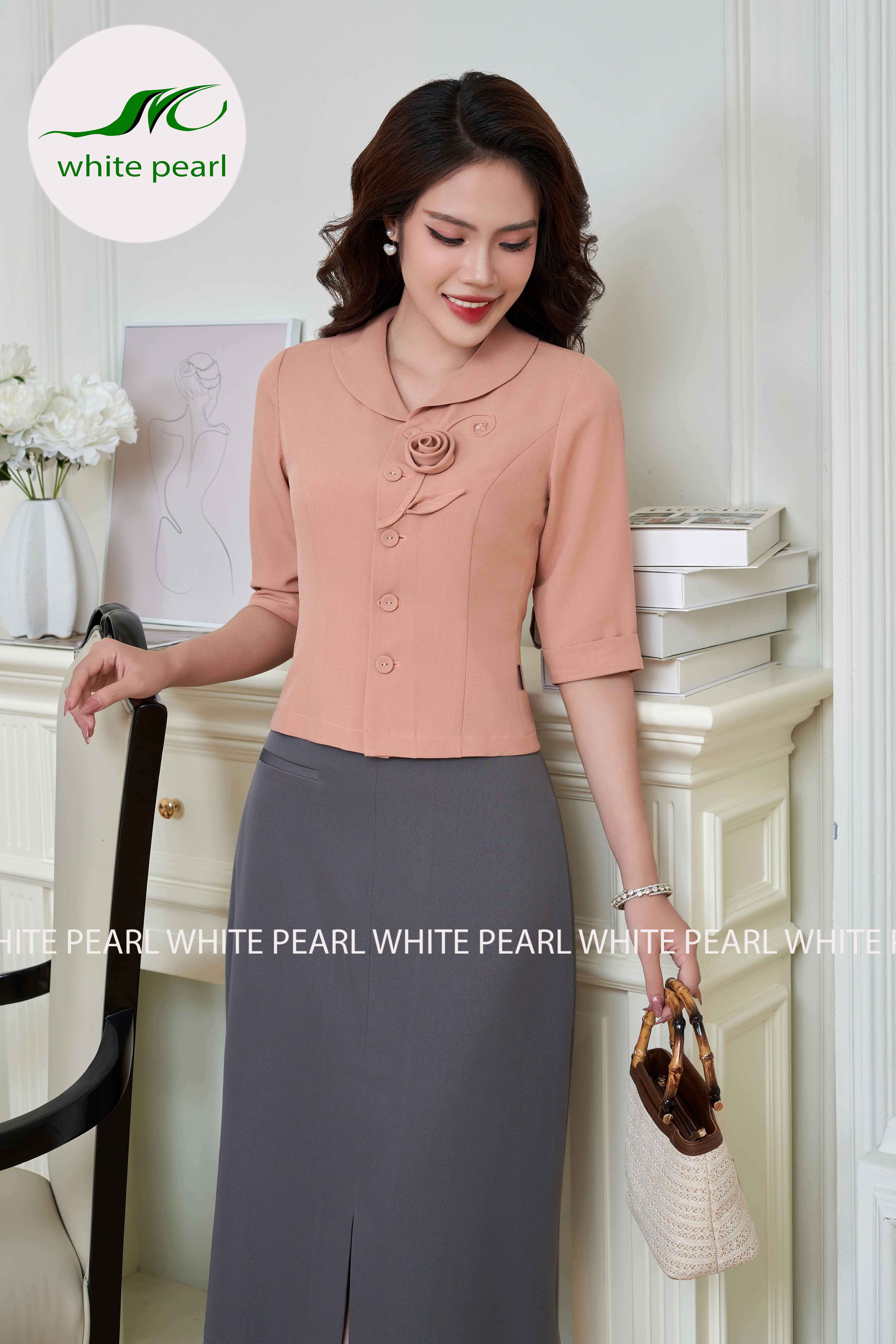 Áo ký giả Màu Da cổ sam hoa pha lê _thumbnail_1