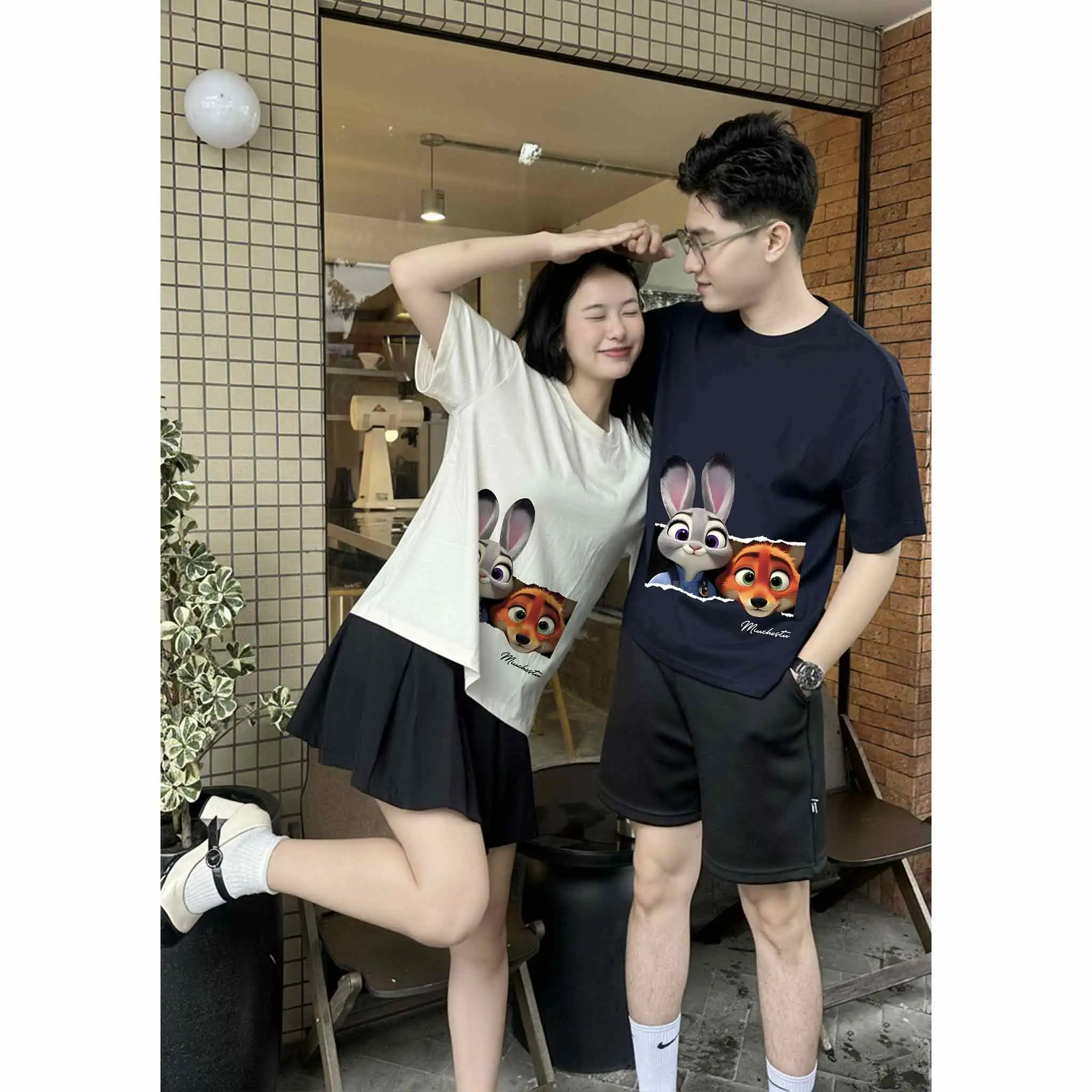 Áo thun couple form boxy Miucho Club vải cotton co giãn 2 chiều thoáng mát Judy Hopps in mix 2826_thumbnail_6