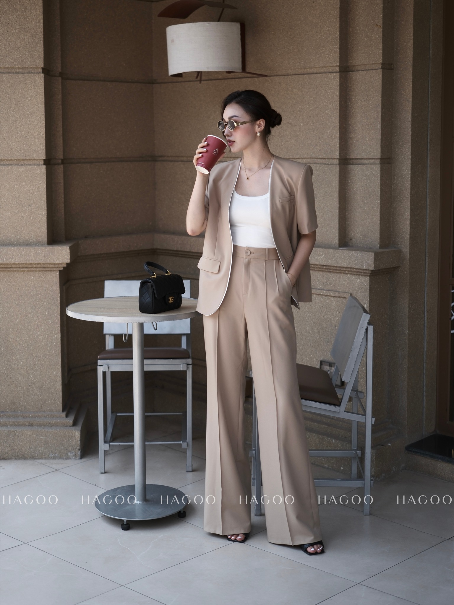 Set áo vest cộc tay và quần suông HAGOO_thumbnail_3