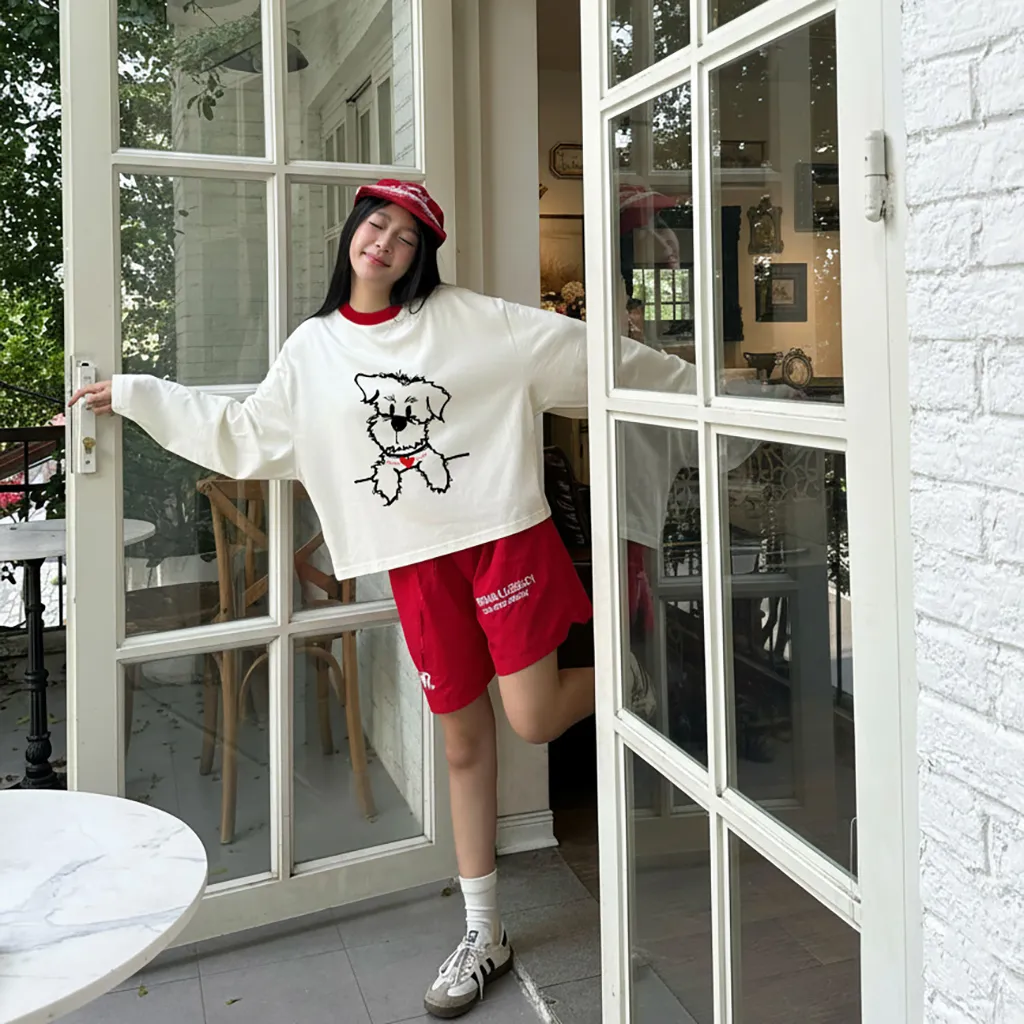 Áo thun boxy tay dài Miucho chất vải thoáng mát đứng form hình cún đáng yêu in artwork 2835_thumbnail_6