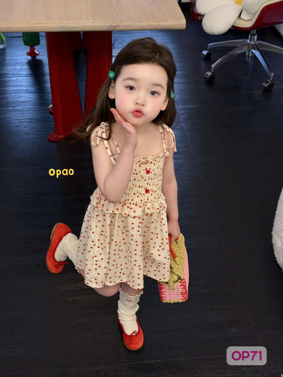 OP71 - Set áo 2 dây nhún ngực chấm bi đỏ + chân váy xòe chấm bi hãng Opao_thumbnail_0