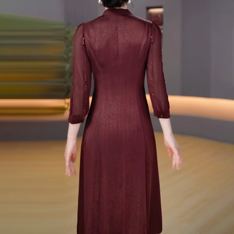 16474-Đầm tiệc đỏ đô phối tay voan dài cổ cột nơ (lụa. voan)_thumbnail_1