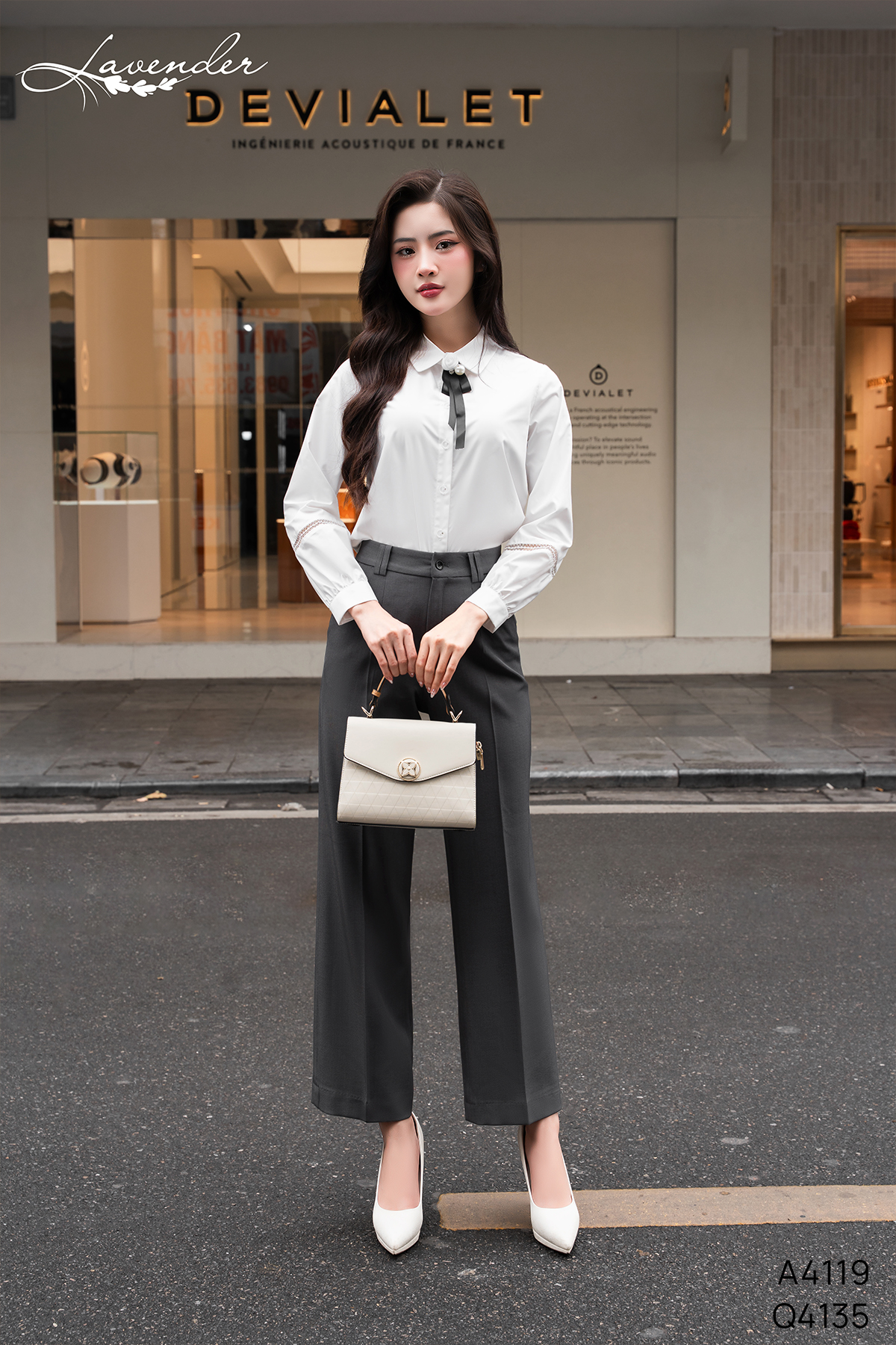 Áo sơ mi cổ nơ vải thô trắng A4119_thumbnail_5