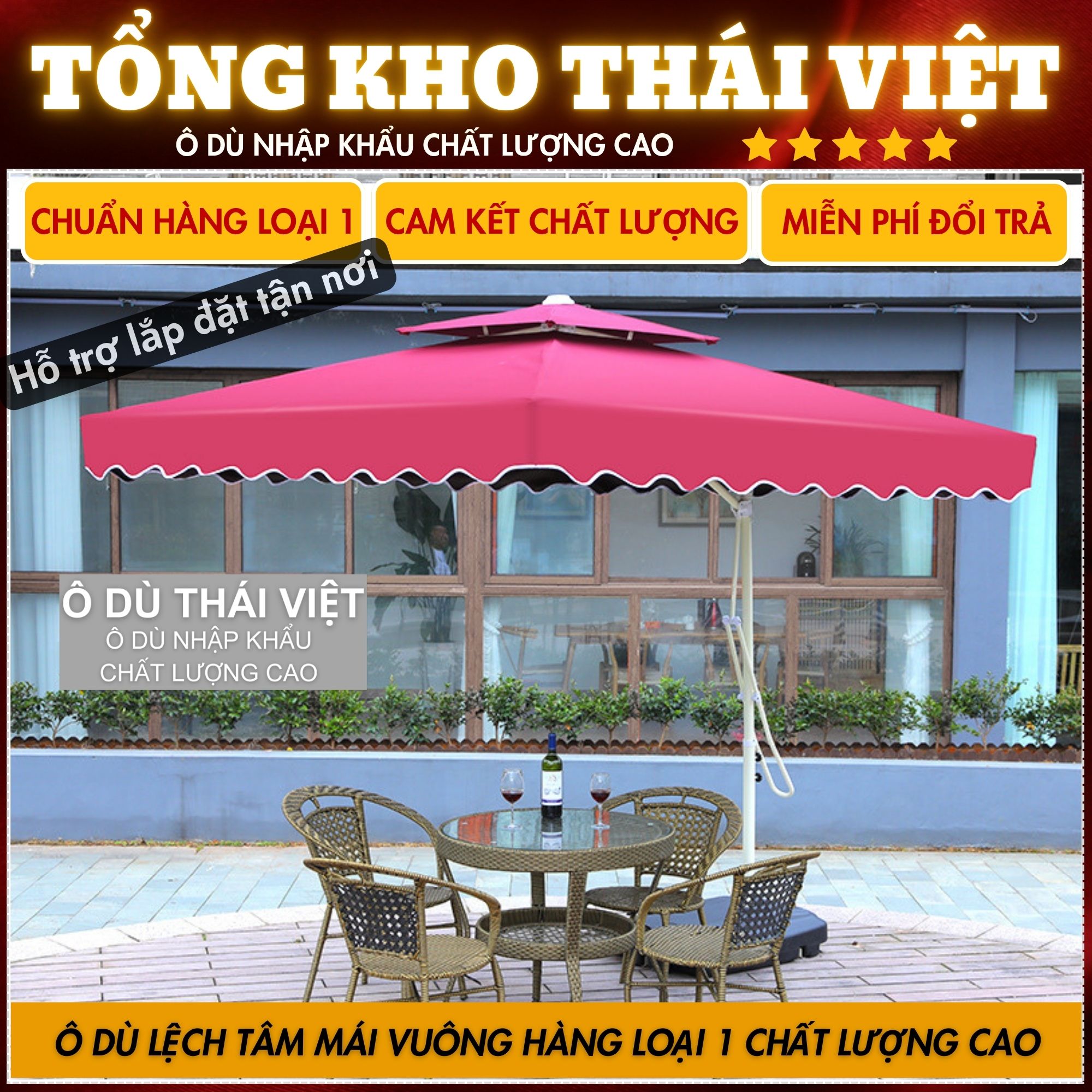 Ô dù lệch tâm sân vườn 2m5x2m5 – Hàng Thái Việt cao cấp, vải dù tráng PU, bảo hành uy tín