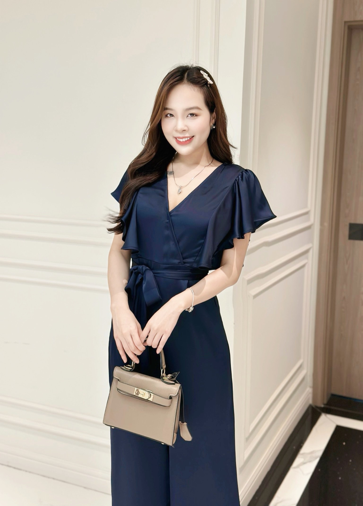 Jumpsuit lụa tay cánh tiên Hàn Quốc