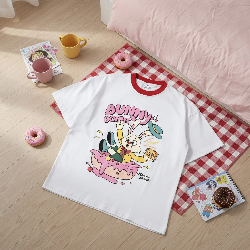 Áo thun boxy phối cổ đỏ Bunny Donut Miucho 3151_thumbnail_7