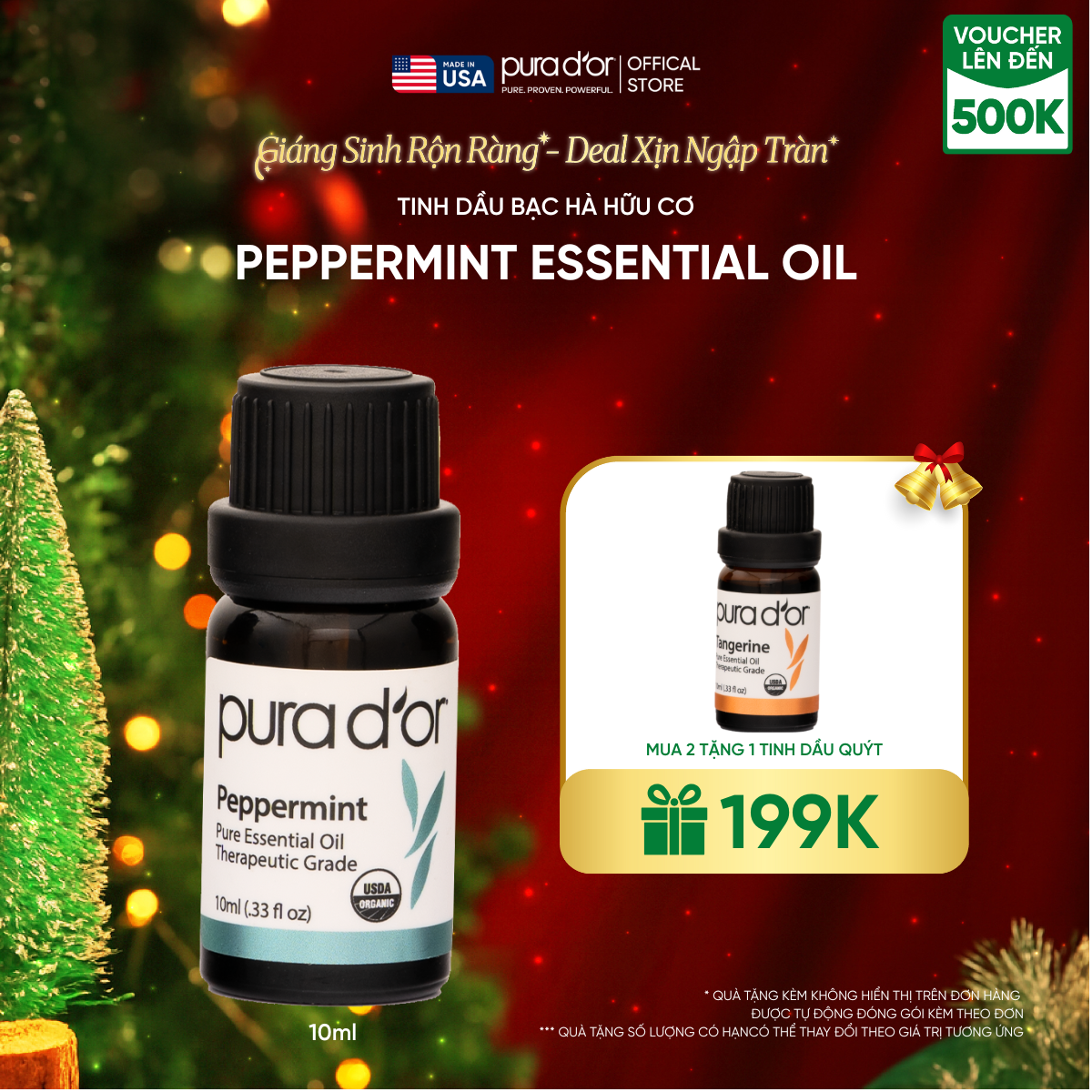 Tinh Dầu Bạc Hà Hữu Cơ PURA D’OR Therapeutic Grade Peppermint Essential Oil 10ML