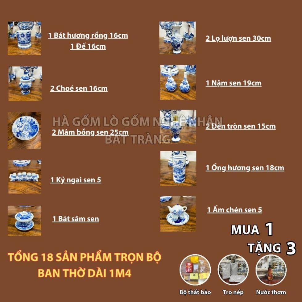 HG277 Đồ Thờ Cúng Bộ 18 món ban thờ 1M4 men trắng nghệ nhân Bát Tràng chế tác TẶNG Thất Bảo, Tro Nếp_thumbnail_1
