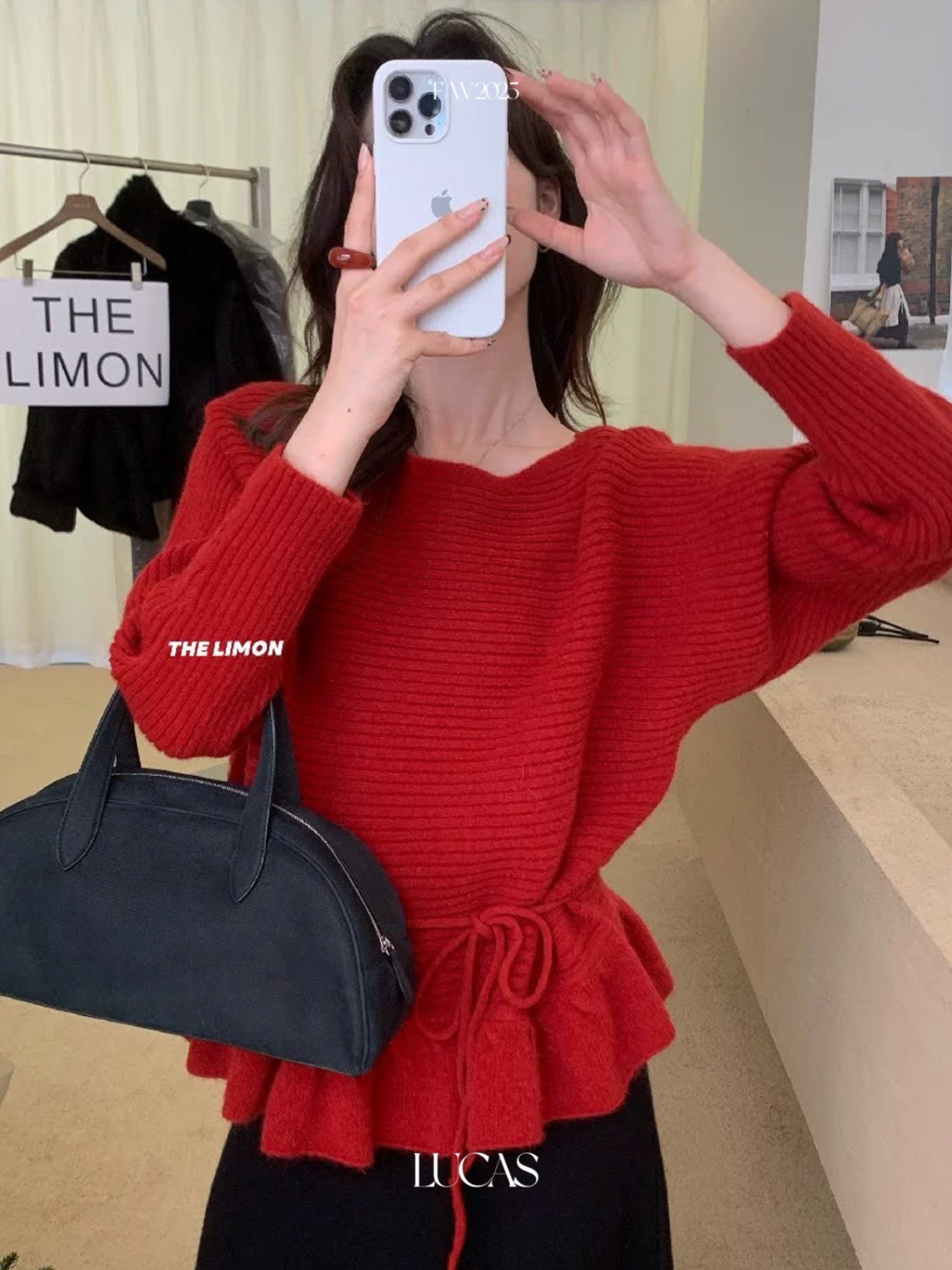 Lucas - Áo len cổ thuyền gân ngang gấu xòe kèm belt