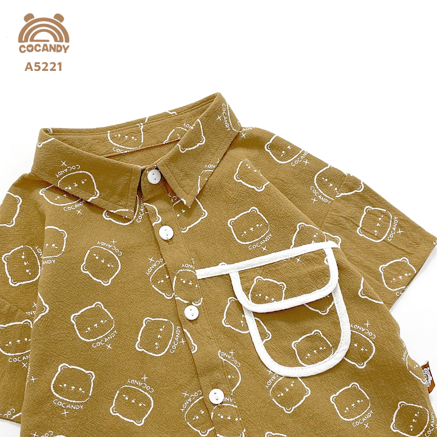 Áo cộc NÂU gấu túi ngực viền TRẮNG_thumbnail_5