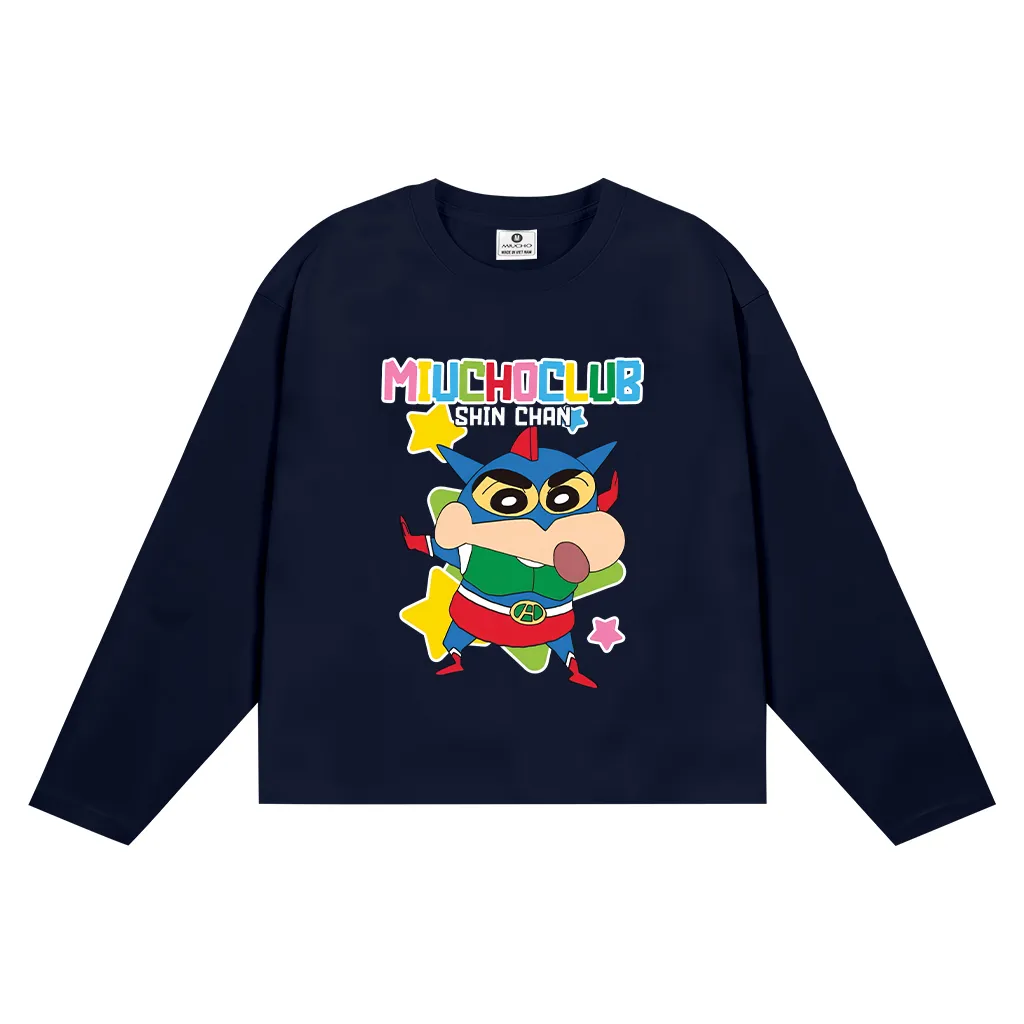 Áo thun boxy tay dài SHIN CHAN 2641 Miucho vải cotton co giãn 2 chiều thoáng mát thấm hút tốt
