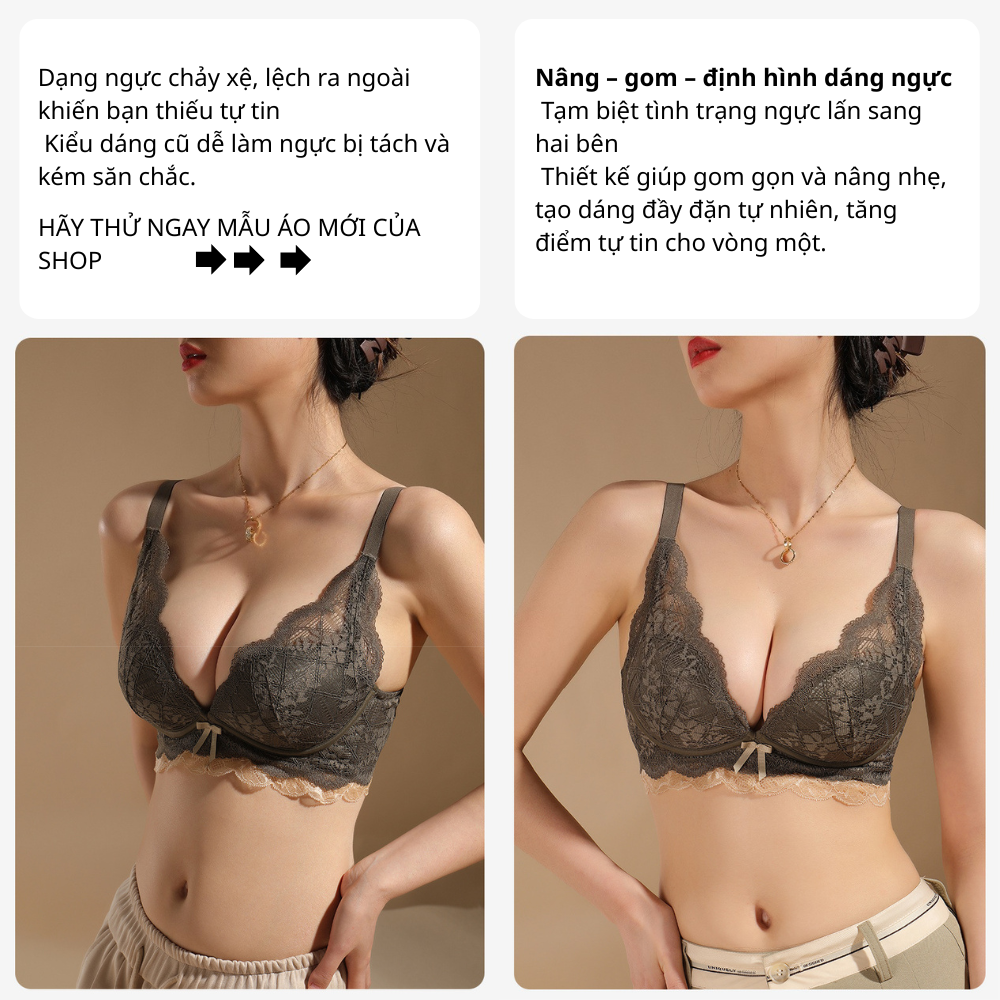 [Mã B73] Áo Ngực Nữ Ren Đệm 2cm Cao Cấp Áo Lót Nữ Ren Mềm Mại Nâng Dẩy Không Gọng Vikam Size 34-38 Màu Đen Kem Đỏ Nâu Xanh_thumbnail_1