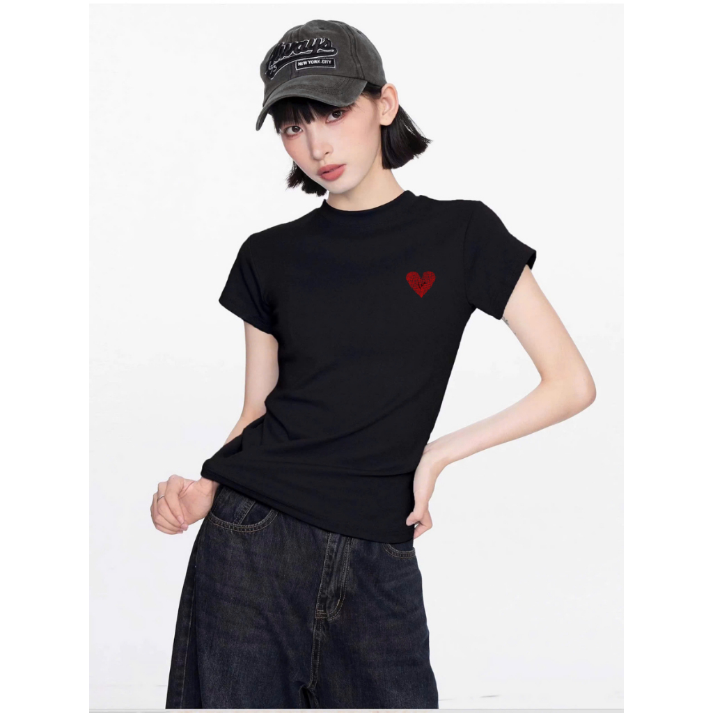 Áo Baby tee nữ trái tim chất cotton - Áo phông Baby tee nữ LOZA ET8237_thumbnail_0