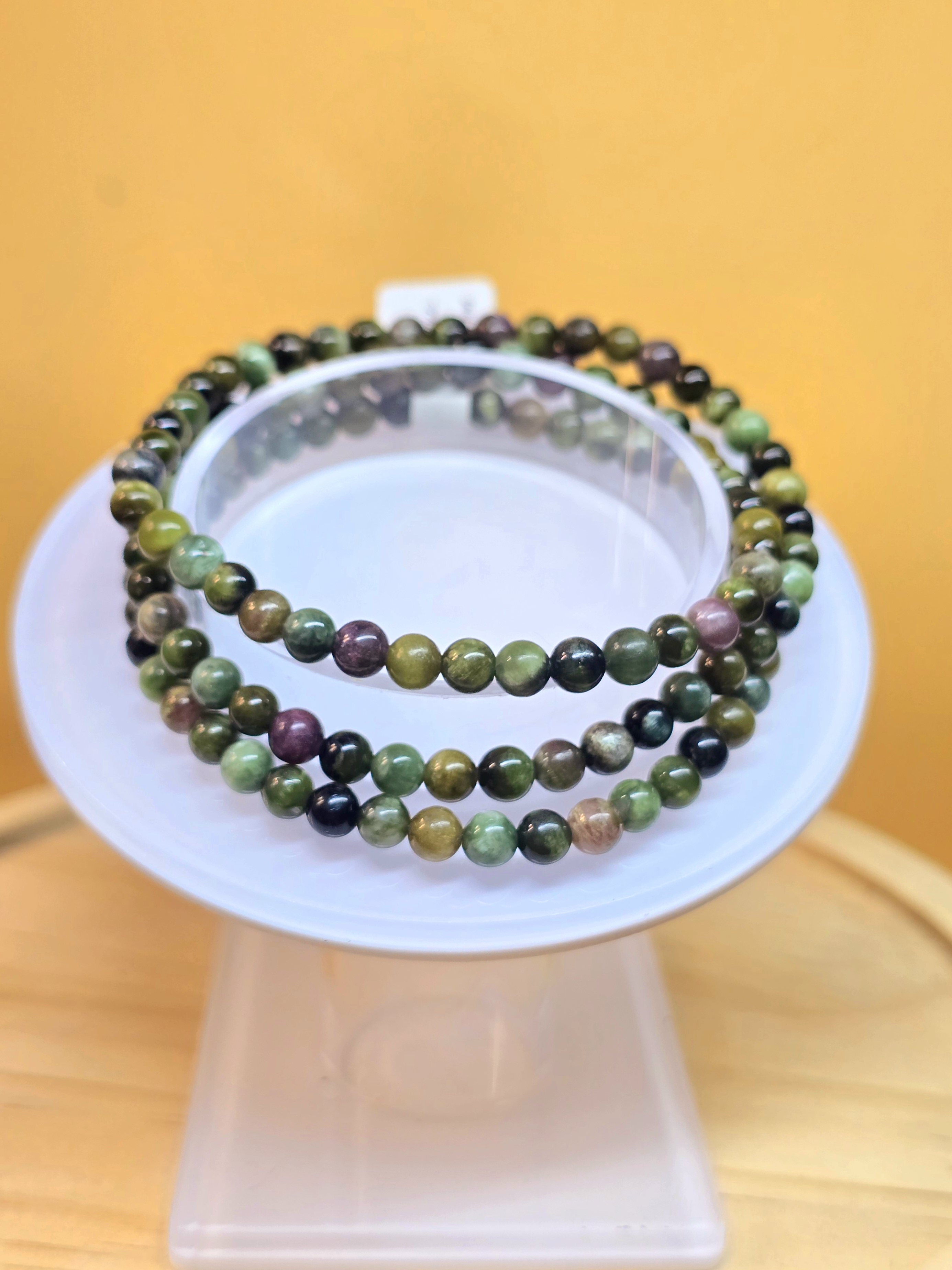 Vòng Chuỗi Quấn 3 Tourmaline Xanh Có Hiệu Ứng Mắt Mèo Premium