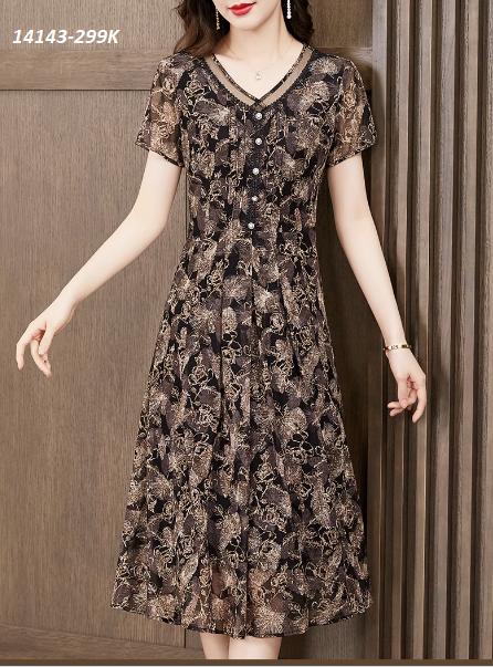 14143-Đầm voan inn cổ V viền ren ngực kết nút cách điệu(voan)FREESHIP_thumbnail_2