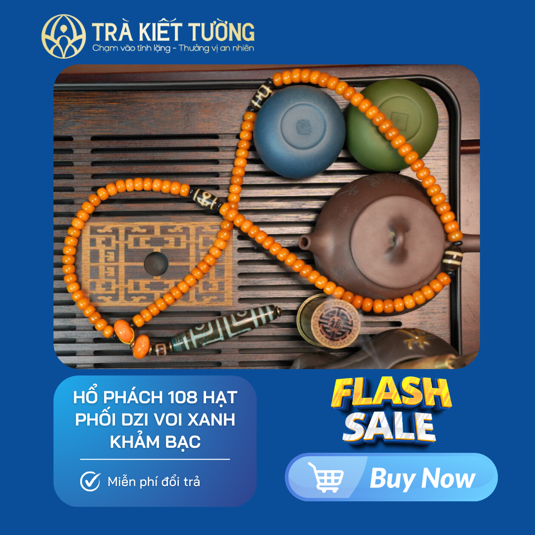 VÒNG CỔ HỔ PHÁCH 108 HẠT PHỐI DZI VOI XANH KHẢM BẠC