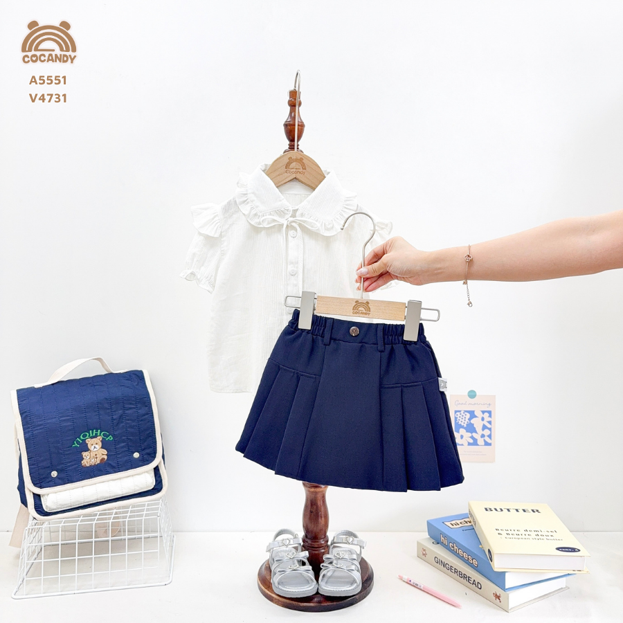 Chân váy xếp ly XANH THAN cạp chun