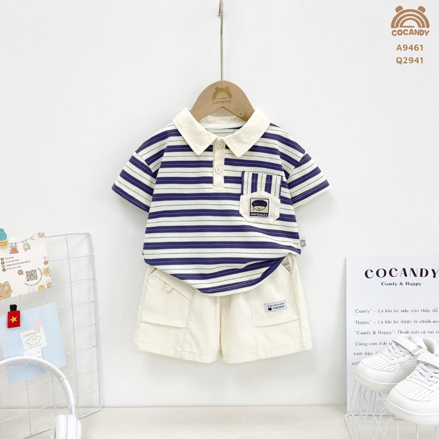 Áo cộc kẻ XANH TÍM polo