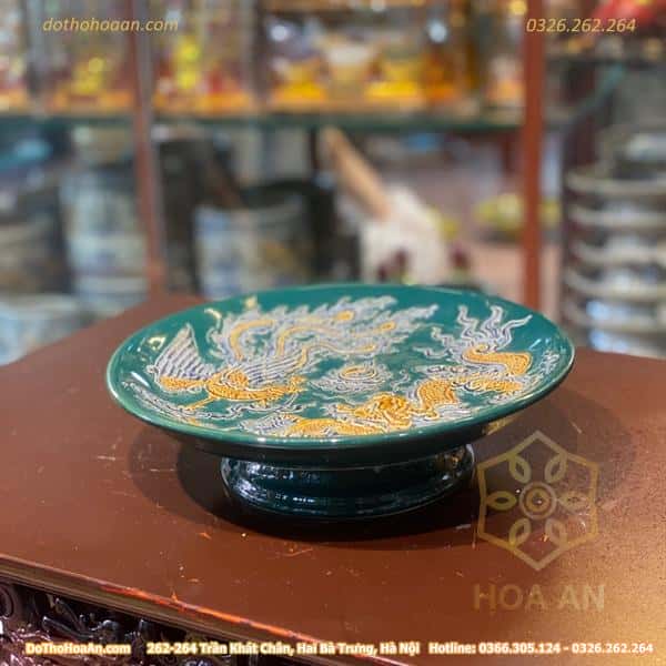 Mâm Bồng Thờ Men Xanh Lục Bảo Đắp Nổi1