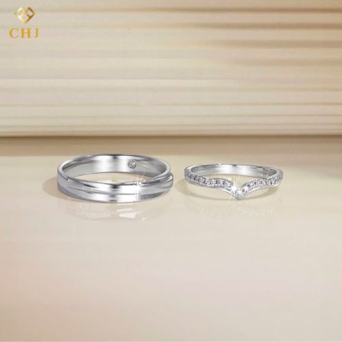 Cặp Nhẫn Cưới Kim Cương Vàng 14K CHJ525
