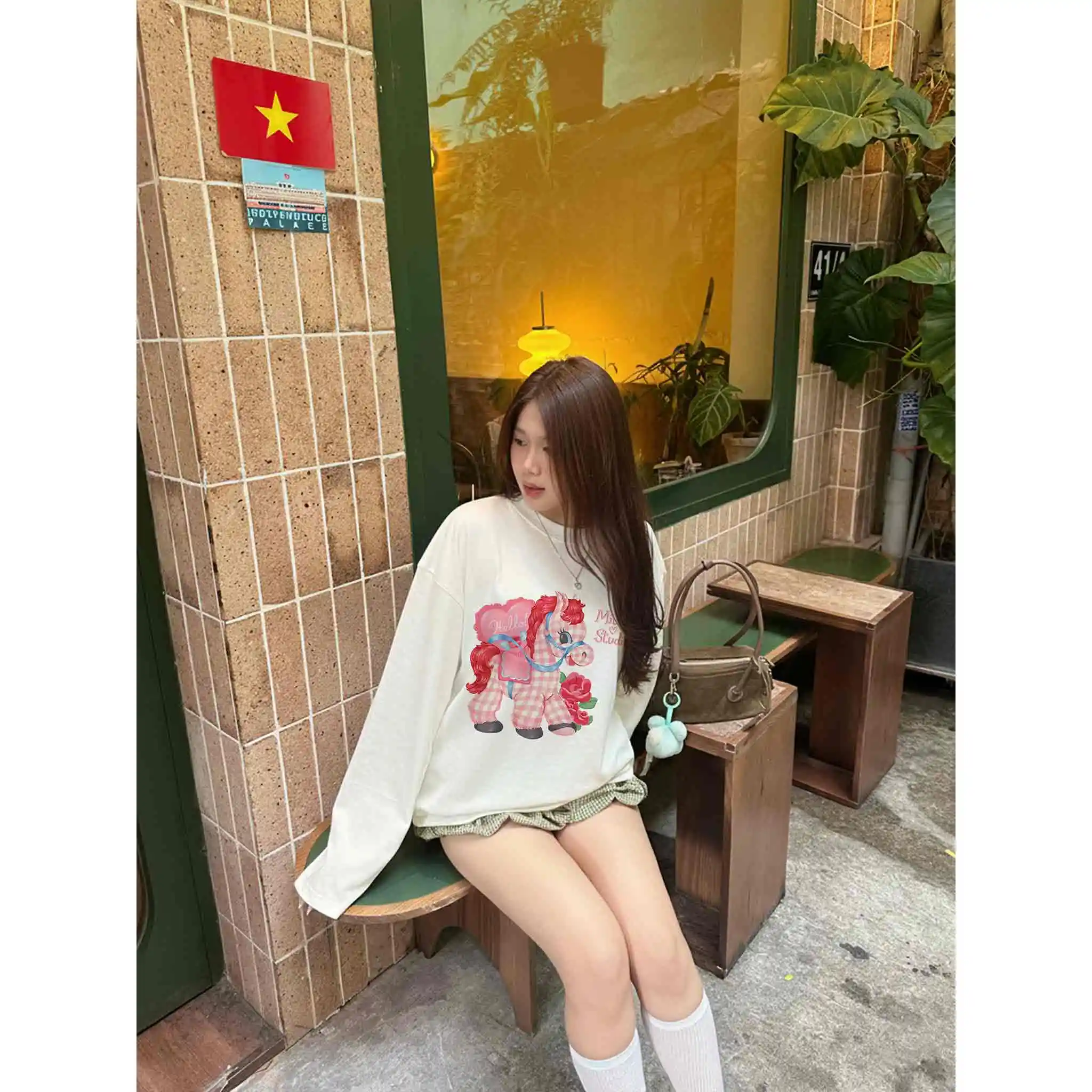 Áo thun nữ form boxy Miucho basic cotton thoáng mát thoải mái ngựa hồng in mix 2817_thumbnail_7