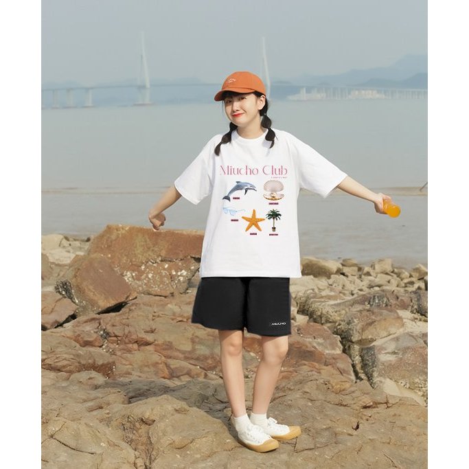 Quần đùi nam nữ, quần short Unisex trơn có logo chất kaki QNT01 Miucho basic_thumbnail_4