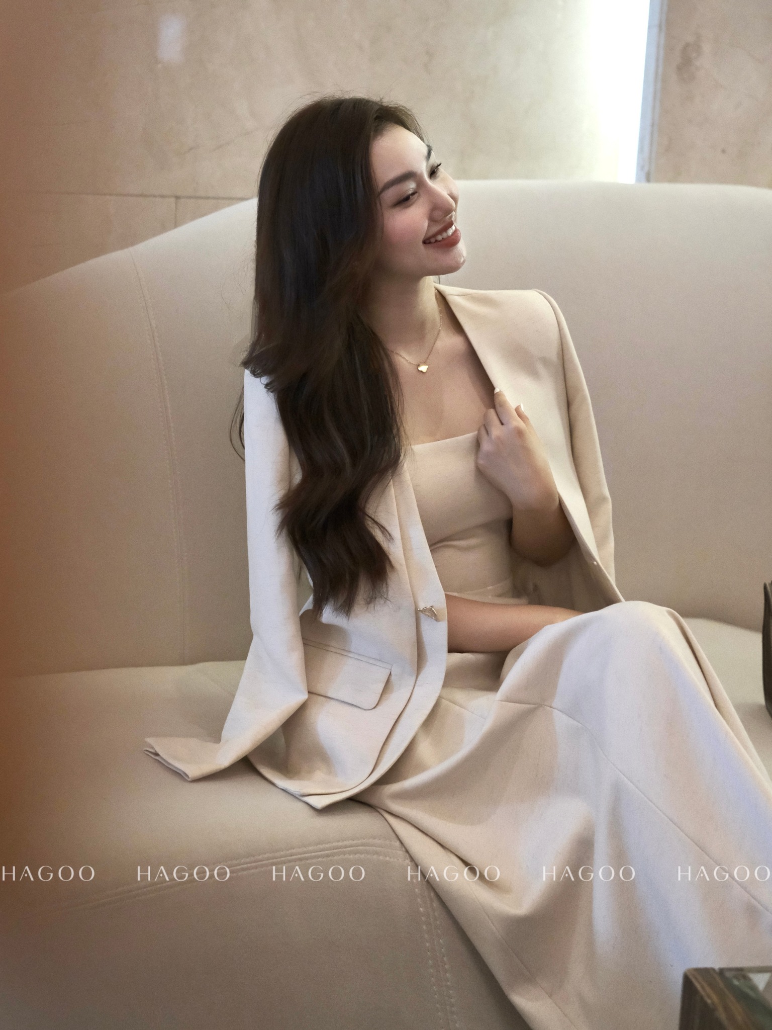 Váy 2 dây Tuysi sồi màu kem HAGOO_thumbnail_2