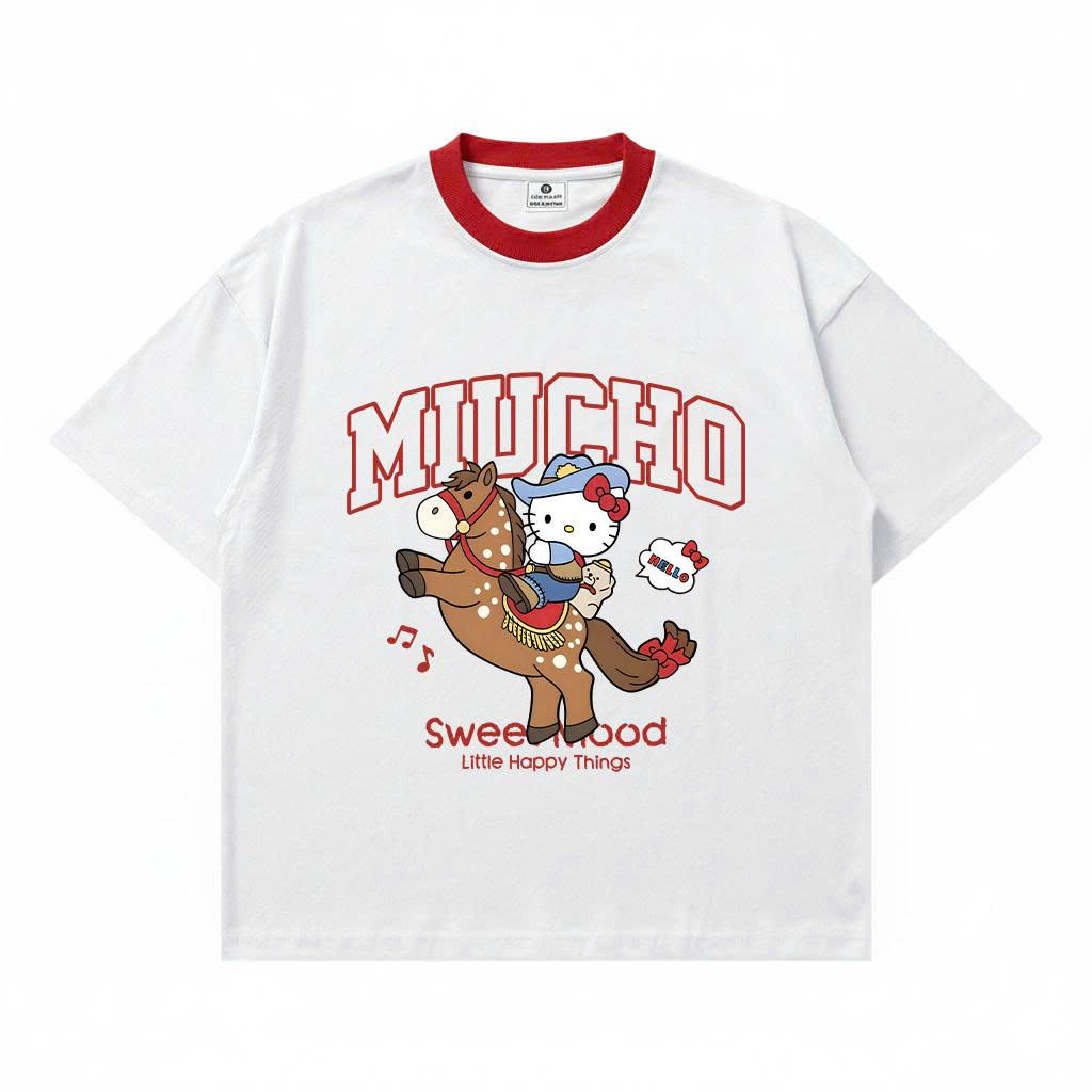 Áo thun tết Kitty form boxy phối cổ Miucho vải mềm mại thoáng mát tôn dáng 2980_thumbnail_9