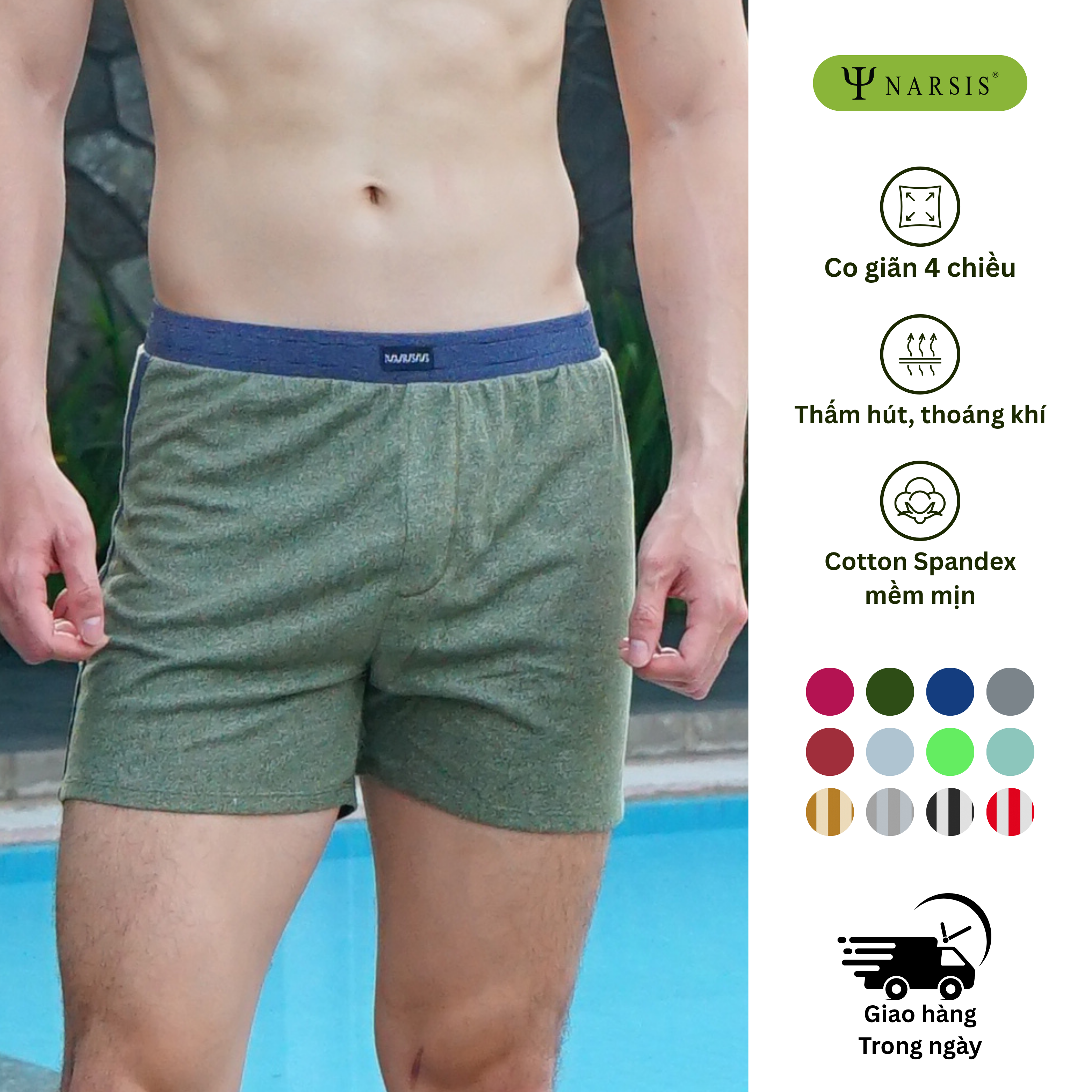 Quần đùi big size Narsis S24002 chất liệu cotton mềm mại, thích hợp mọi dáng người.