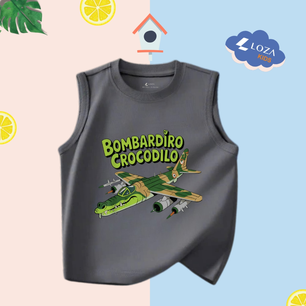 Áo thun in Brainrot Capucino, Bombardiro Crocodilo mẫu mới 2025 cho bé trai - Áo phông sát nách cho bé Loza Kids ST003_thumbnail_10