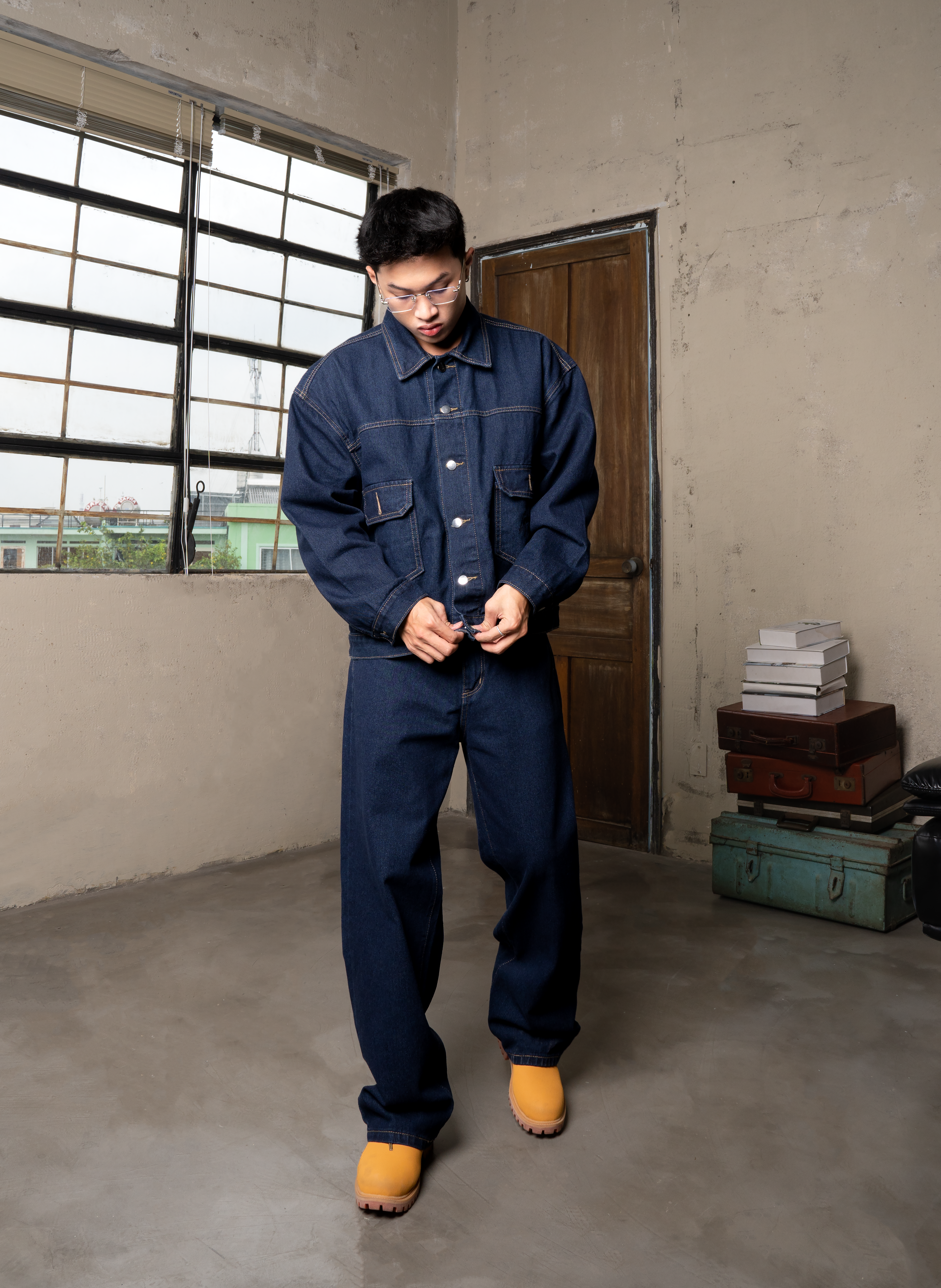 ( TẶNG ÁO BODY ) Set phối quần dài jean và khoác jean DOLEXTRA ngầu đét, cùng màu, cùng chất_thumbnail_3