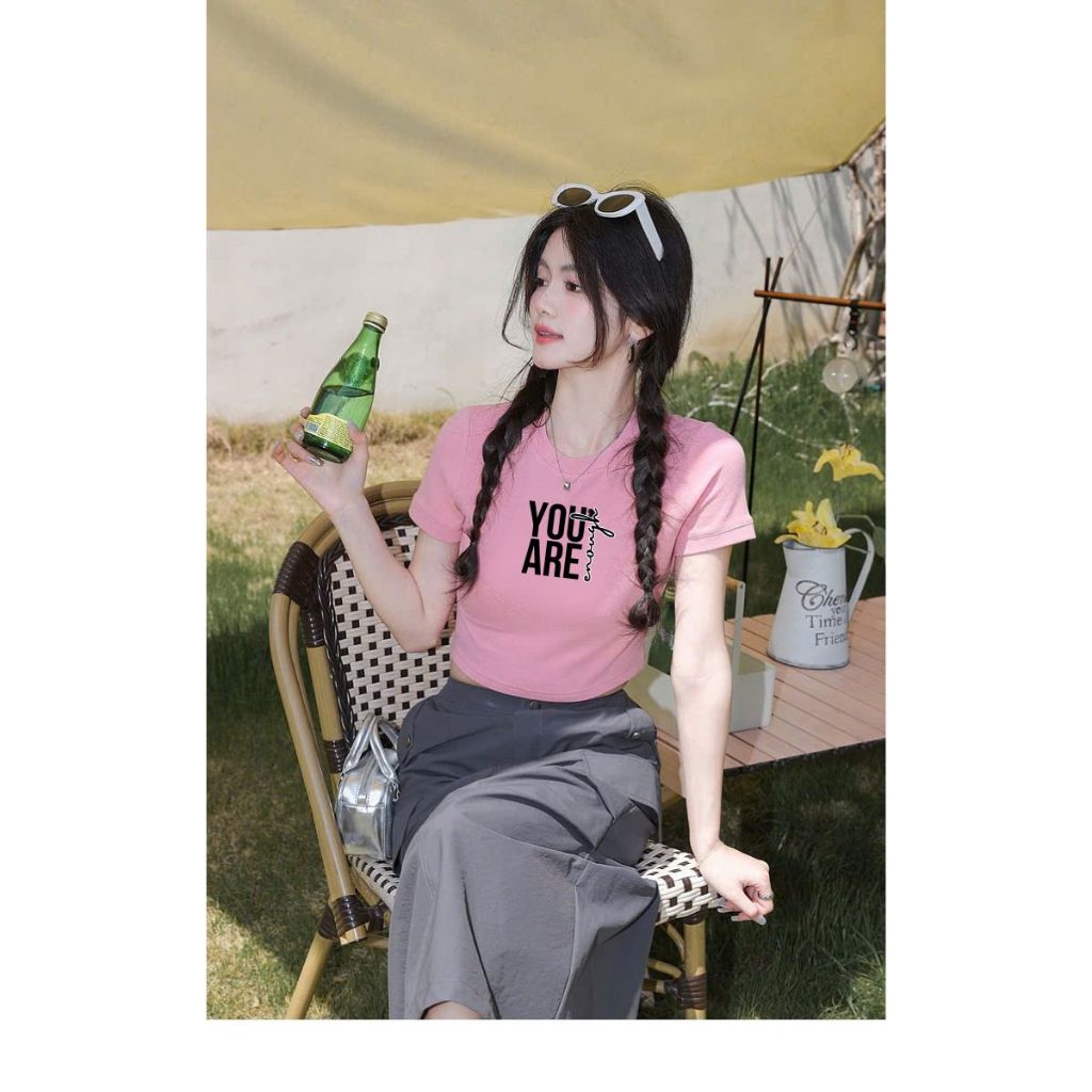 [Form Ôm] Áo croptop nữ You are enough - Áo laptop kiểu chất cotton LOZA CR7867