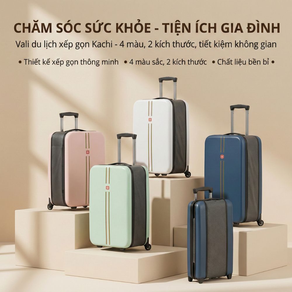 Vali du lịch xếp gọn tiết kiệm không gian Kachi MK355/MK356 size 20"/24" với 4 màu