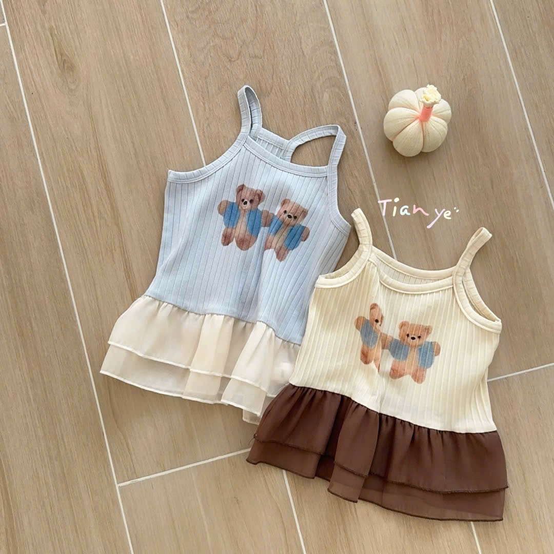 A60 Áo hai dây phối voan nâu họa tiết 2 con gấu nâu_thumbnail_0