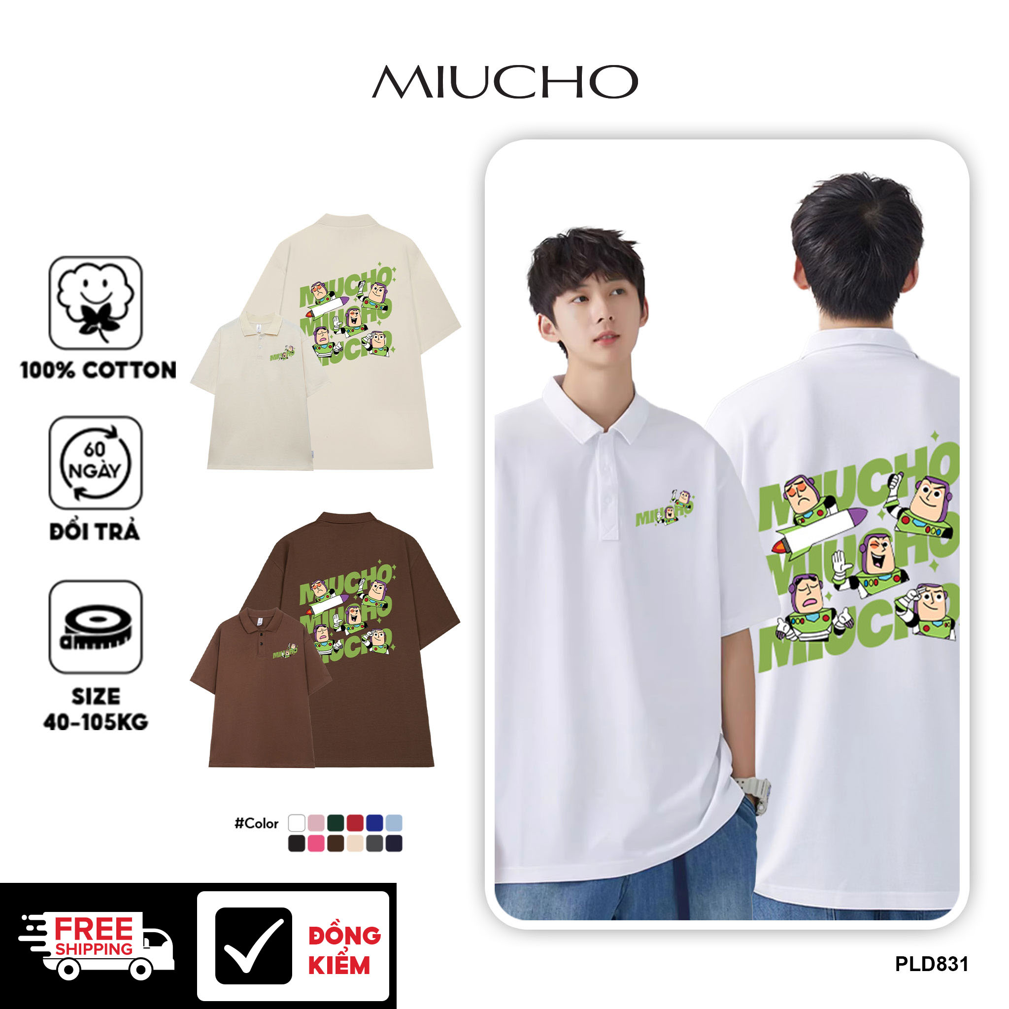 Áo polo nam đứng form tôn dáng PLD831 Miucho Man tay ngắn vải cotton Cổ trụ in mix_thumbnail_1