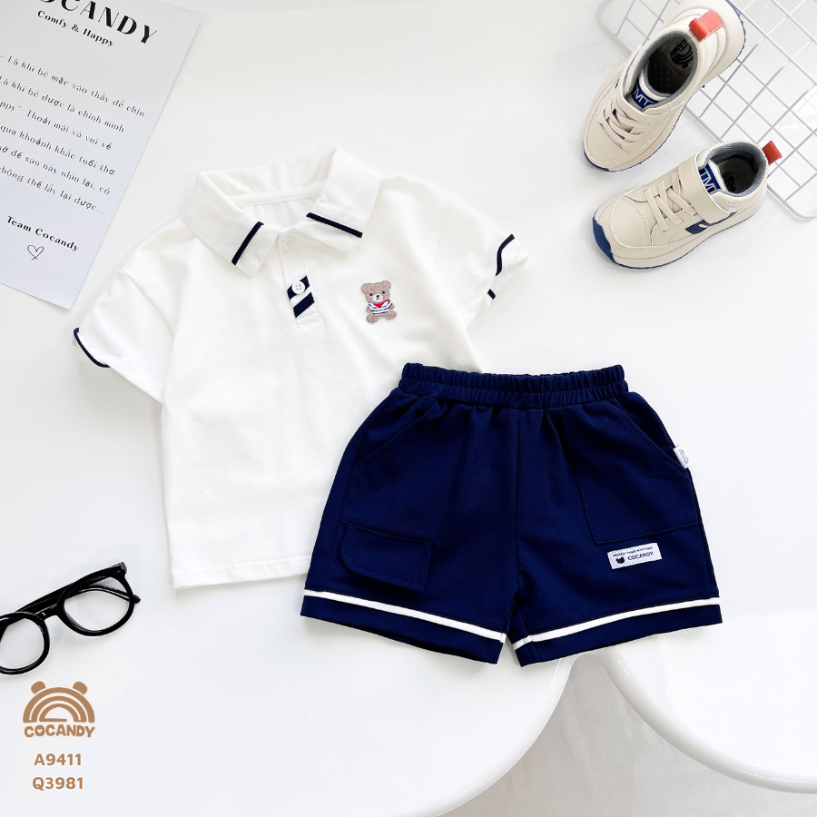 Quần cộc XANH THAN viên gấu trắng