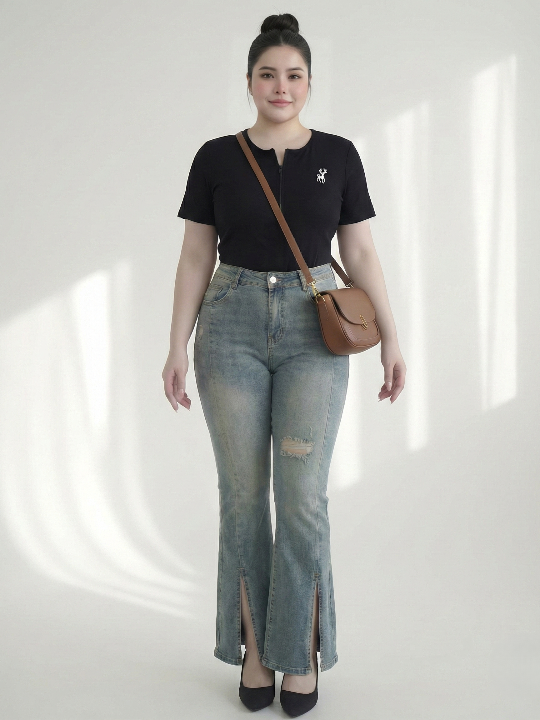 BIGSIZE- Quần jean loe rách gối T- QJ510