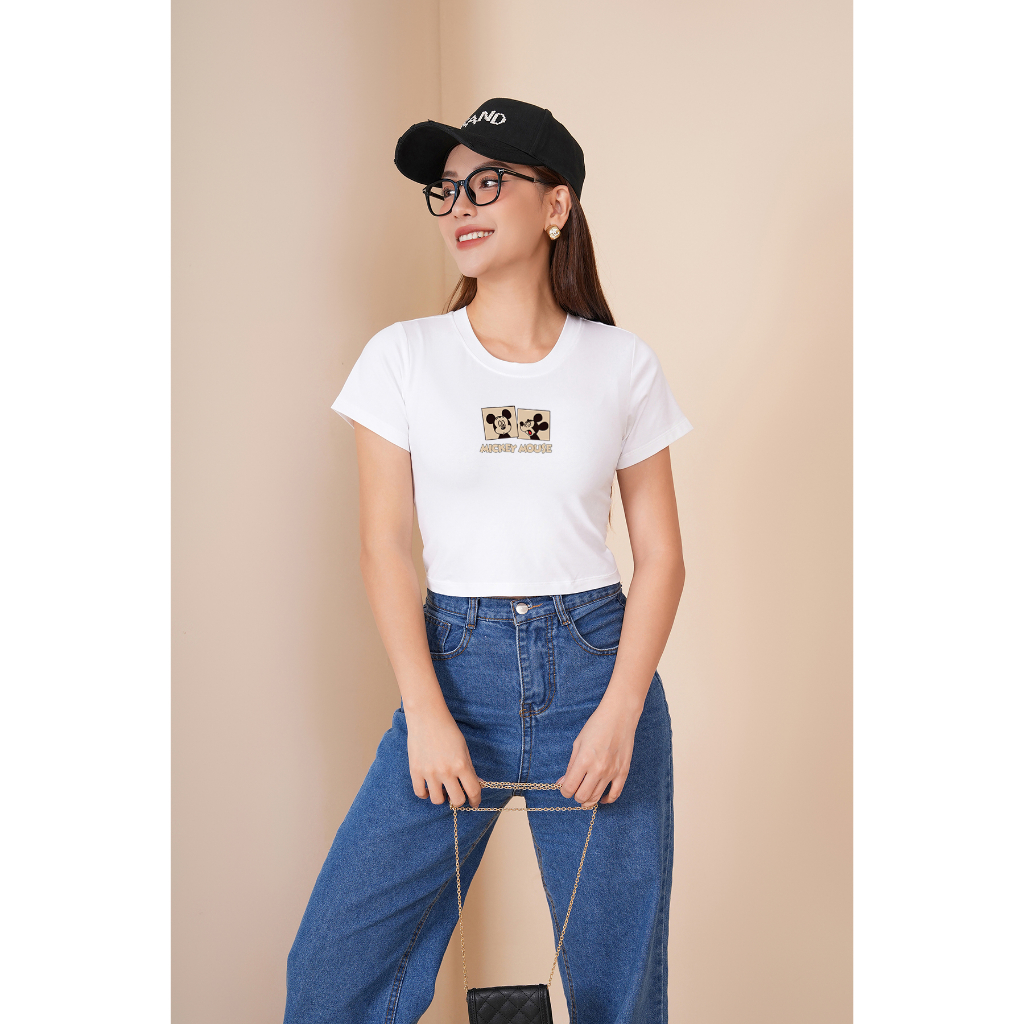 [Form Ôm] Áo croptop kiểu in hình MICKEY MOUSE - Áo croptop ôm body - Loza CR6224_thumbnail_1