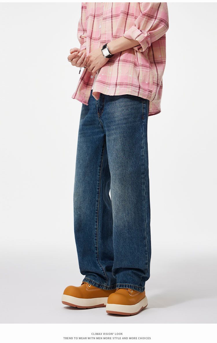 Clanfit Quần jeans nam màu xanh retro cổ điển mùa thu đông mới quần ống rộng ống rộng_thumbnail_2