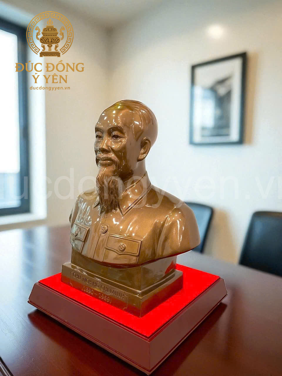 Tượng Bác Hồ bán thân cao 50cm đúc đồng đỏ làm màu đẹp_thumbnail_1