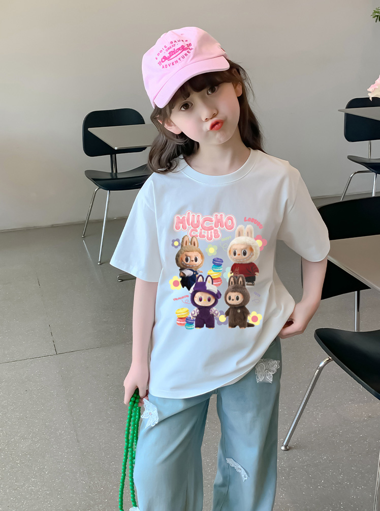 Áo thun bé gái labubu dễ thương nhiều màu sắc AED1464 Miucho Kid vải cotton thoáng mát cổ tròn in graphic_thumbnail_6