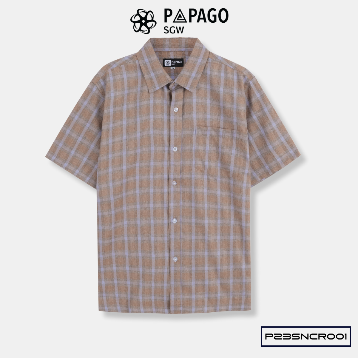 Áo sơ mi nam trung niên PAPAGO tay ngắn lai ngang vải đũi kẻ sọc caro - P23SNCR001_thumbnail_16