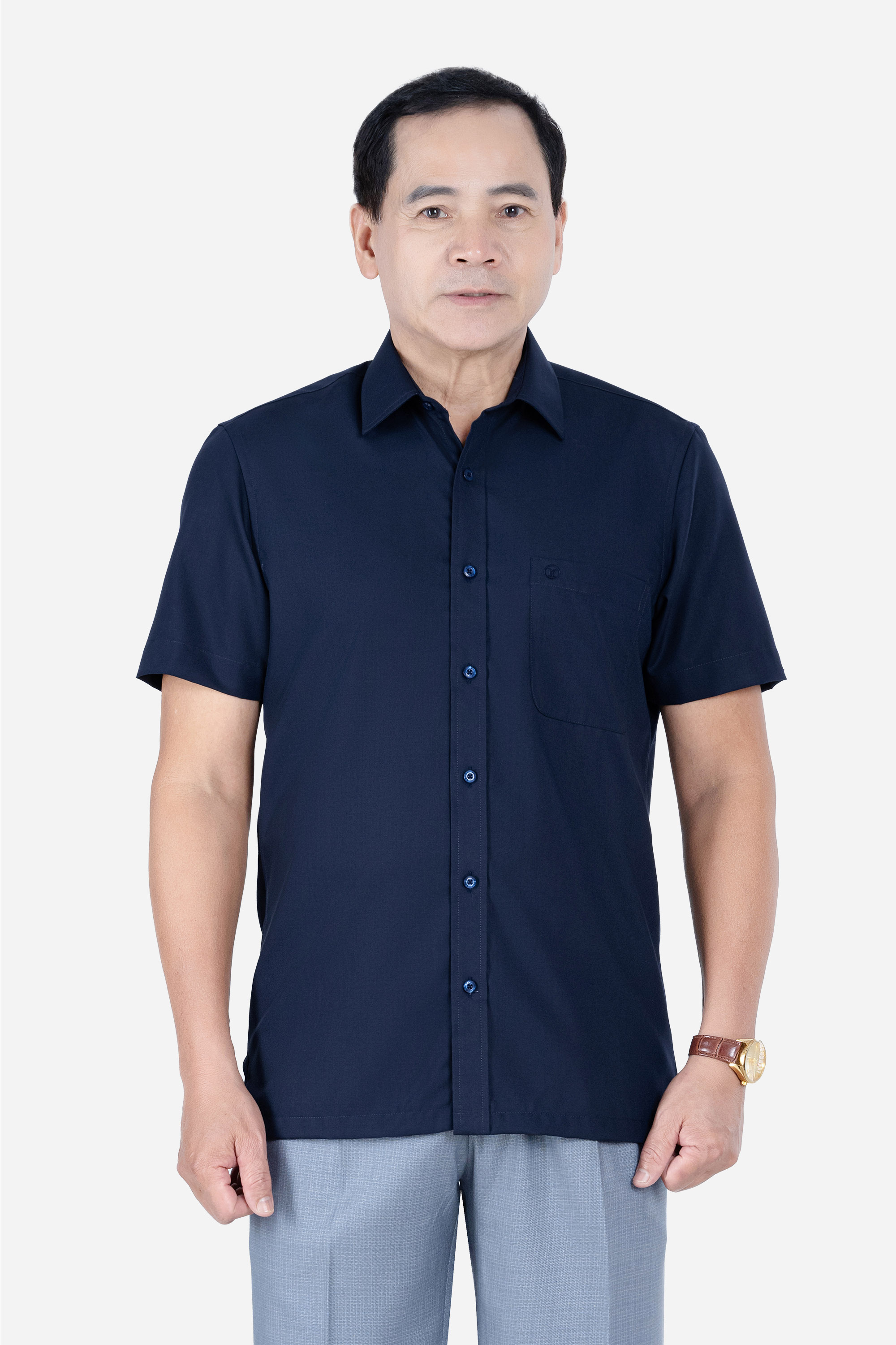 Sơ Mi Trơn Cộc Tay Nam Trung Niên Chất Liệu Cotton Nhập Khẩu Màu Đỏ Đô_thumbnail_32