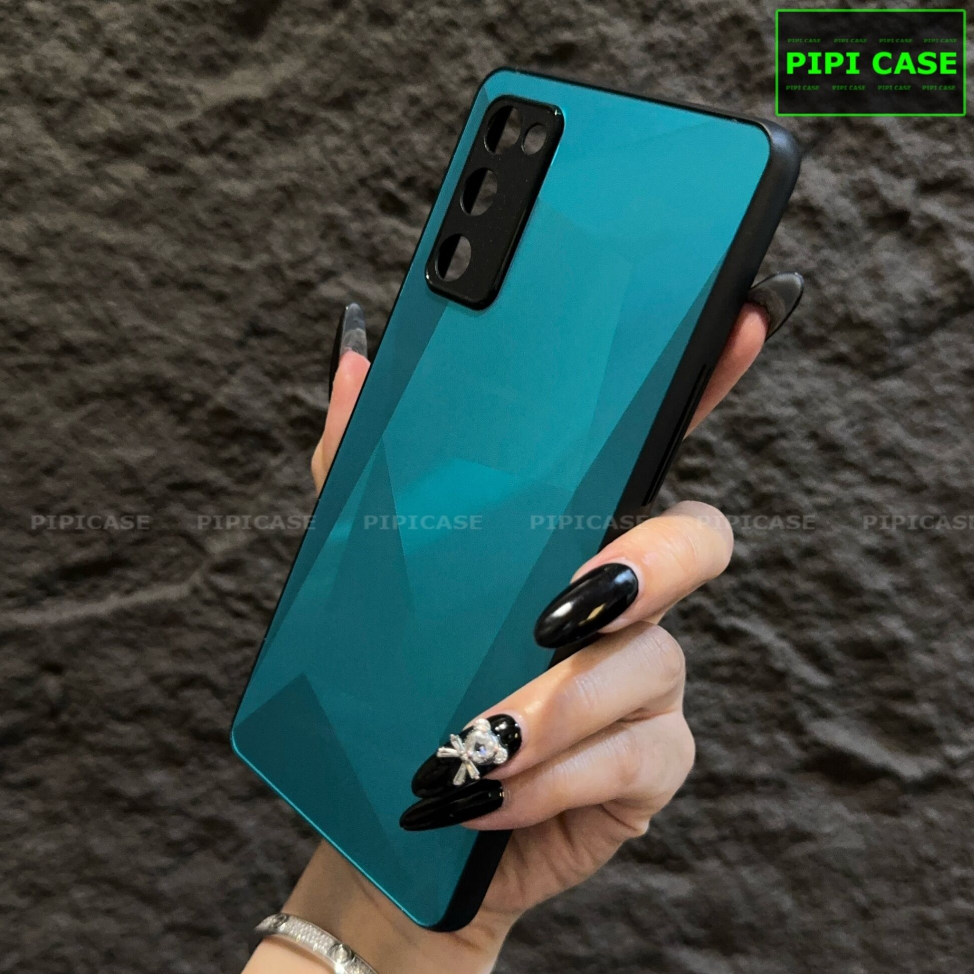Ốp Lưng Samsung S20 FE 5G - Kim Cương 6D - Xanh Ngọc