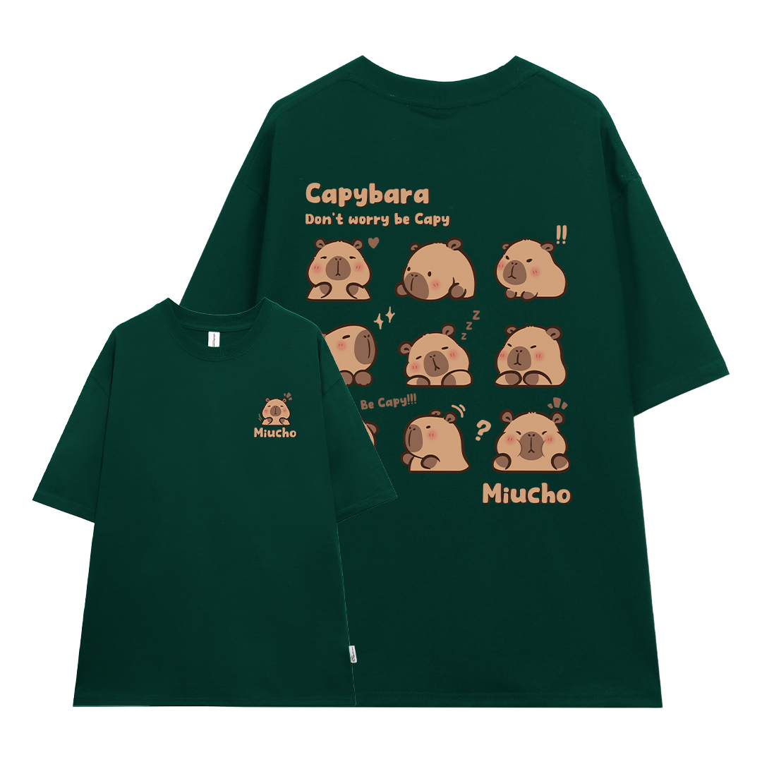 Áo thun gấu Capybara unisex form rộng tay lỡ màu xinh ATD1217 Miucho vải cotton thoáng mát cổ tròn in mix_thumbnail_15