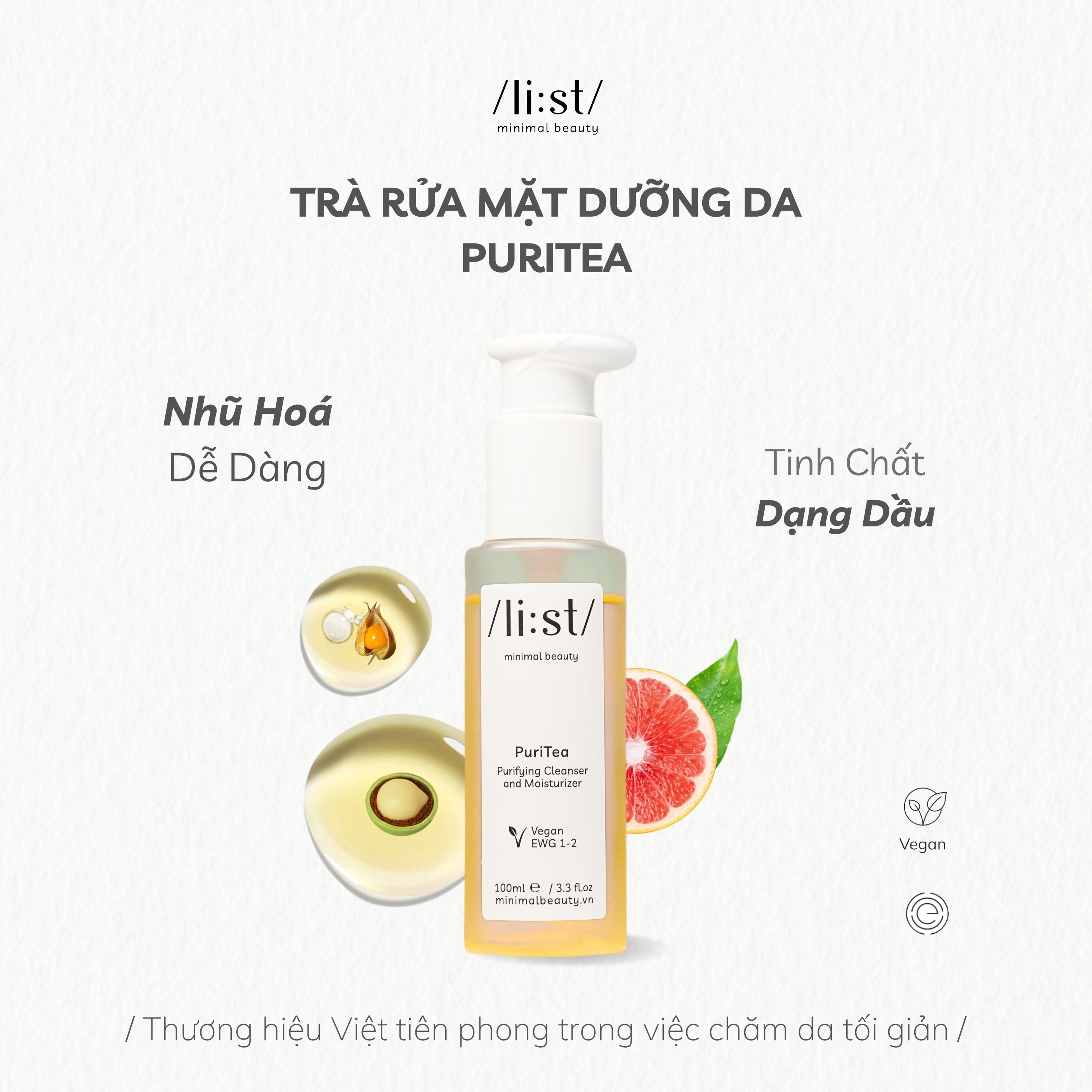 Trà Rửa Mặt Dưỡng Da Li:st 4 in 1 Tẩy Trang, Rửa Mặt, Tẩy Da Chết, Dưỡng Ẩm PuriTea 100ml